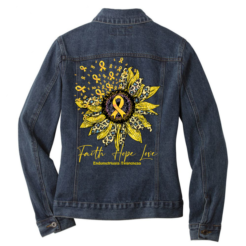 Endometriosis Awareness Awareness - Sunflower Faith Hope Love (2) Ladies Denim Jacket by Jerhogen528 | Artistshot