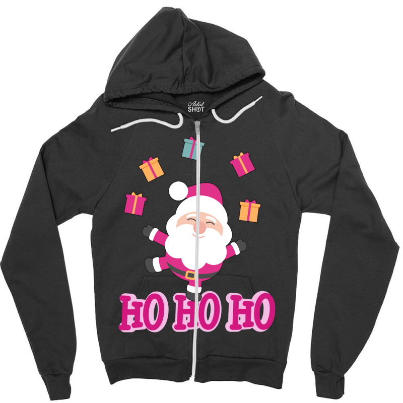 Christmas Pink Santa Zipper Hoodie | Artistshot