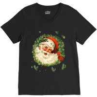 Christmas Retro Vintage Pink Santa Claus Art V-neck Tee | Artistshot