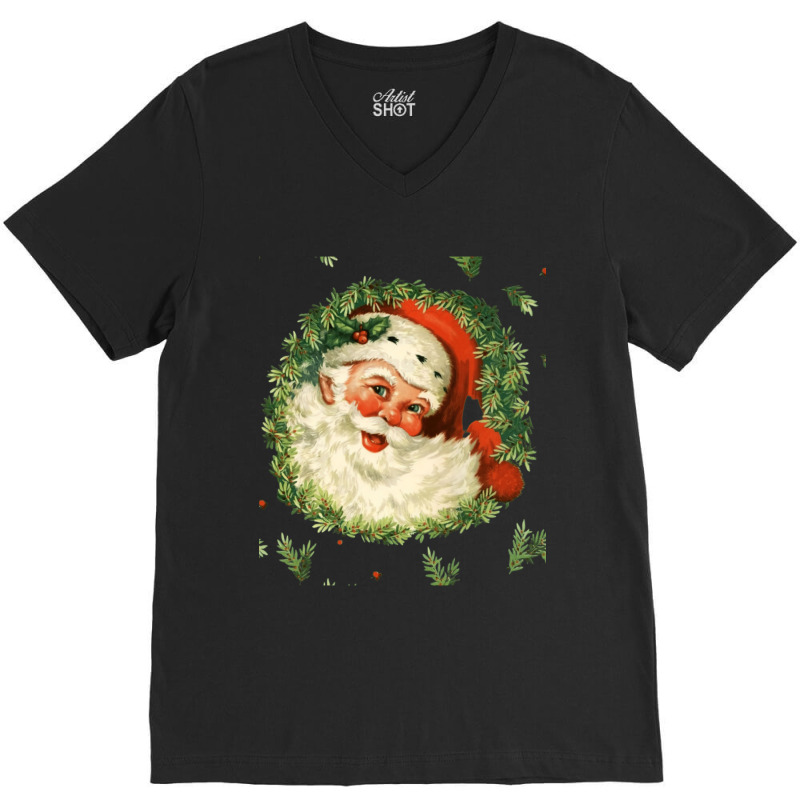 Christmas Retro Vintage Pink Santa Claus Art V-neck Tee | Artistshot