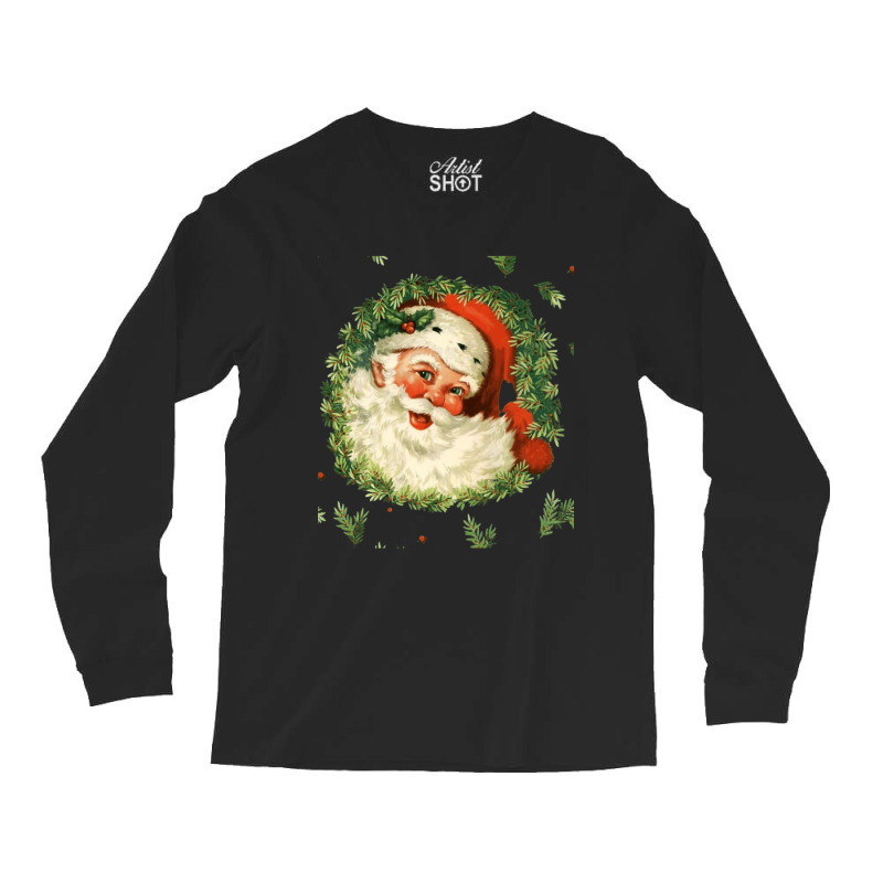 Christmas Retro Vintage Pink Santa Claus Art Long Sleeve Shirts | Artistshot