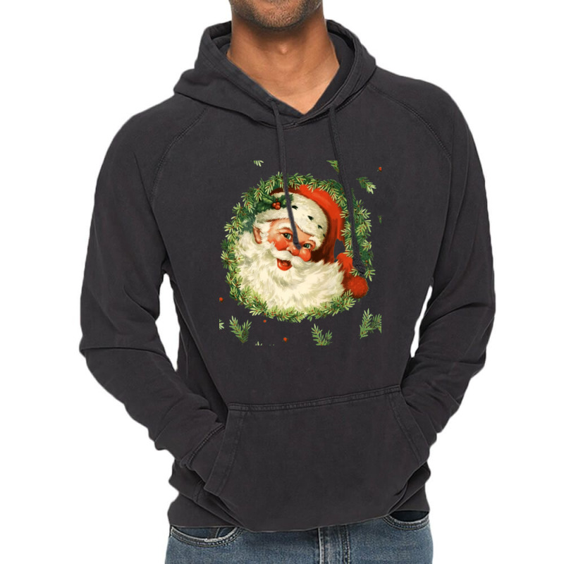 Christmas Retro Vintage Pink Santa Claus Art Vintage Hoodie | Artistshot