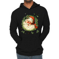 Christmas Retro Vintage Pink Santa Claus Art Lightweight Hoodie | Artistshot