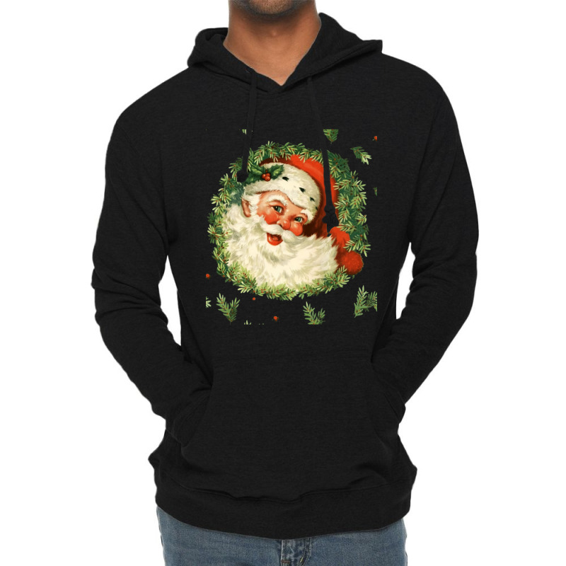 Christmas Retro Vintage Pink Santa Claus Art Lightweight Hoodie | Artistshot