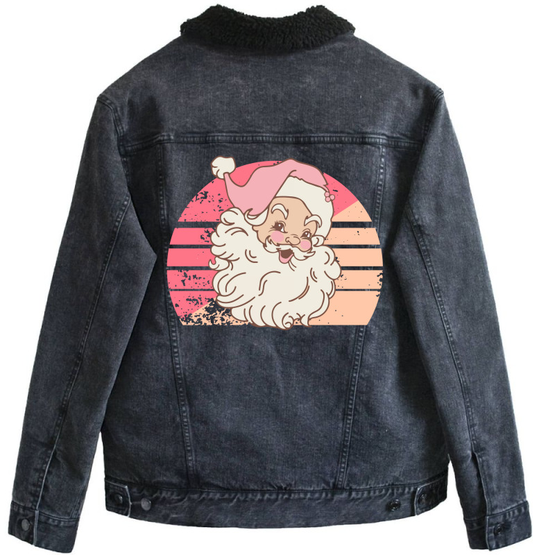 Christmas Retro Vintage Pink Santa Claus Unisex Sherpa-lined Denim Jacket | Artistshot