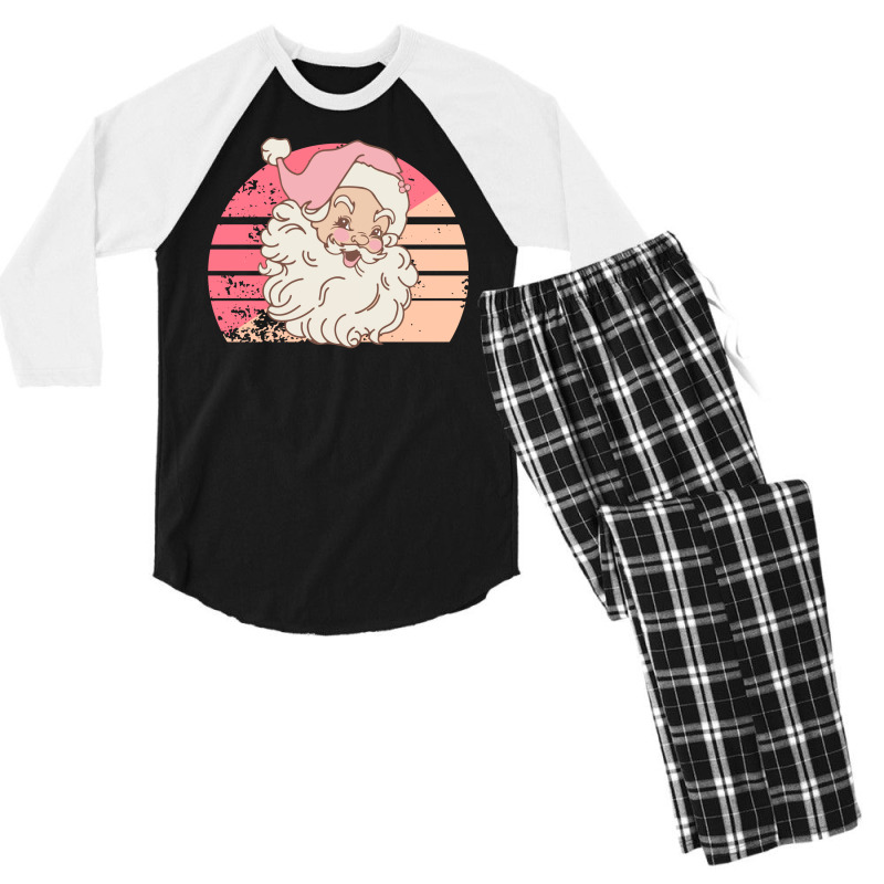 Christmas Retro Vintage Pink Santa Claus Men's 3/4 Sleeve Pajama Set | Artistshot