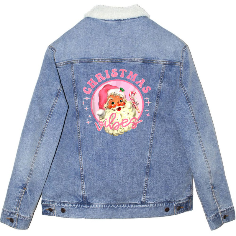 Christmas Retro Vintage Pink Unisex Sherpa-lined Denim Jacket | Artistshot