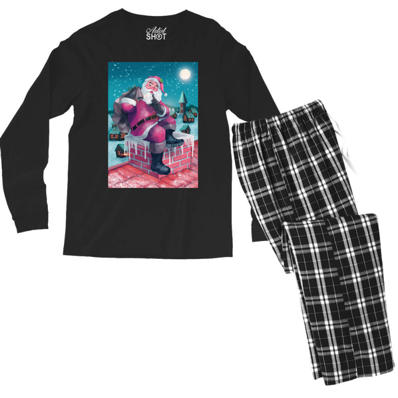 Christmas Vintage Pink Santa Claus Men's Long Sleeve Pajama Set | Artistshot