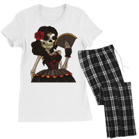 Skeleton Lady Of The Dead   La Calavera Catrina Santa Muerte Long Slee Women's Pajamas Set | Artistshot