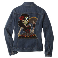 Skeleton Lady Of The Dead   La Calavera Catrina Santa Muerte Long Slee Ladies Denim Jacket | Artistshot