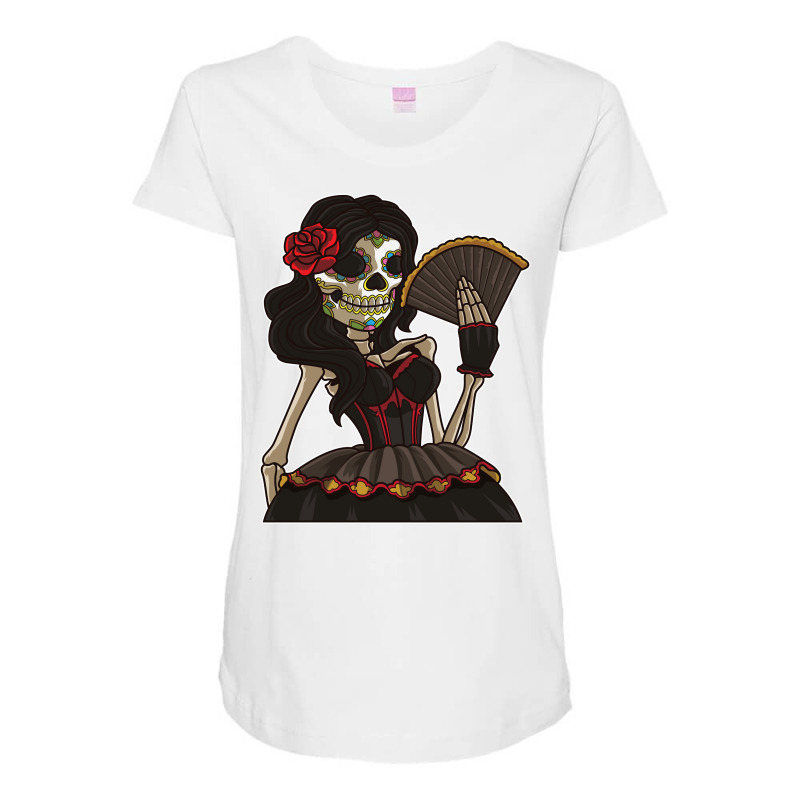 Skeleton Lady Of The Dead   La Calavera Catrina Santa Muerte Long Slee Maternity Scoop Neck T-shirt by emaliekrein | Artistshot