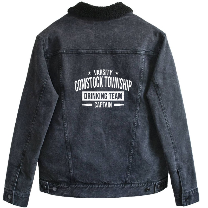 Comstock Township Drinking Team Captain Michigan Beer Lover Unisex Sherpa-Lined Denim Jacket by nahodsehidav | Artistshot