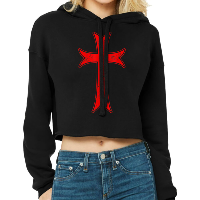 Knights Templar Crusader Distressed Cross Medieval Ring Cropped Hoodie | Artistshot