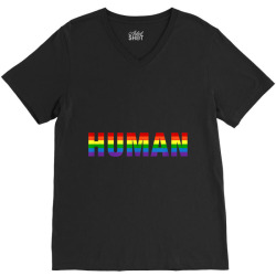 Human LGBT Gay Pride Rainbow Flag TShirt V-Neck Tee | Artistshot