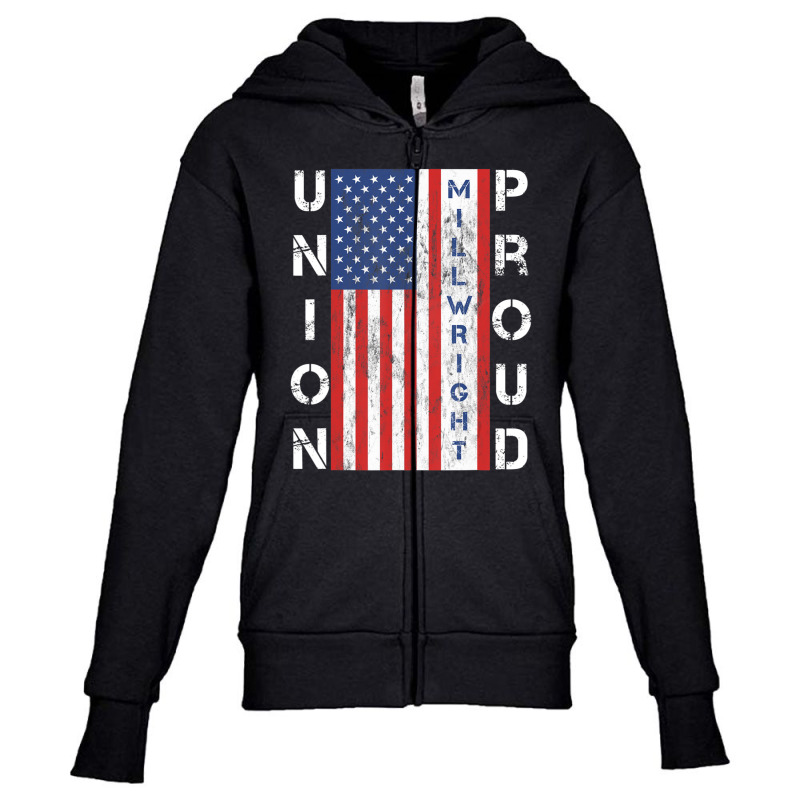 Union Proud American Flag Millwright Youth Zipper Hoodie by bummercaught | Artistshot