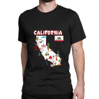 Map Of California Landmarks, Major Cities, Flag Classic T-shirt | Artistshot