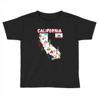 Map Of California Landmarks, Major Cities, Flag Toddler T-shirt | Artistshot