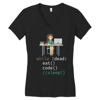 Funny While Dead Eat Sleep Code Coders-m3mr2 Women's V-neck T-shirt | Artistshot