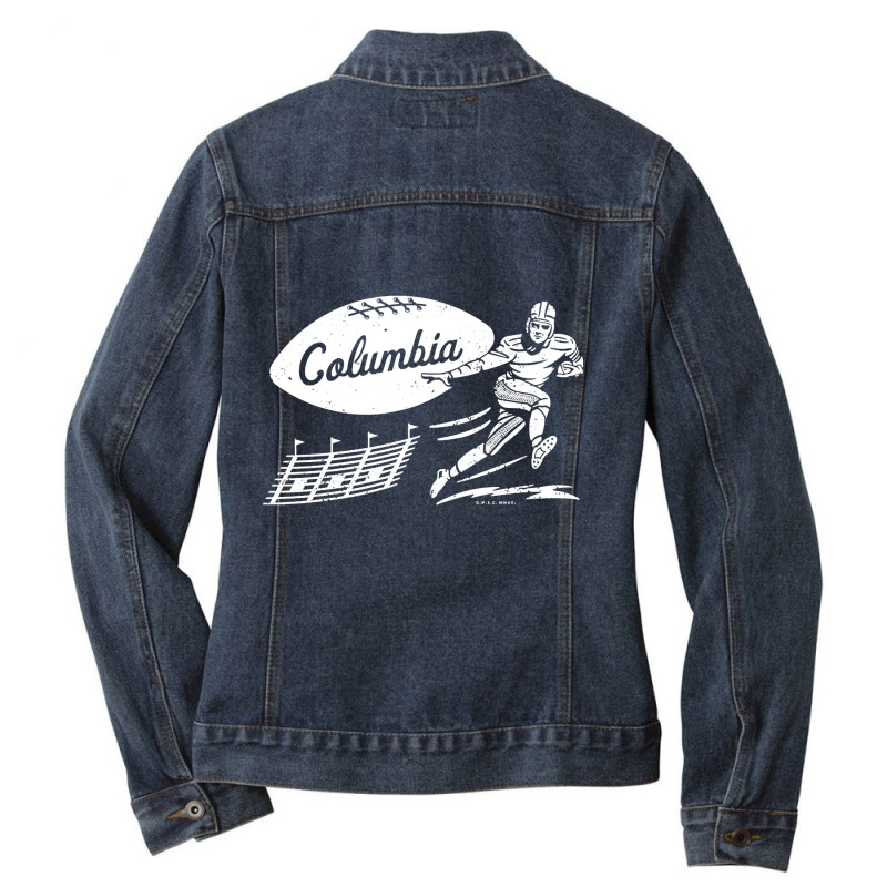 Vintage College Football - Columbia Lions (white Columbia Wordmark) Ladies Denim Jacket by bummercaught | Artistshot