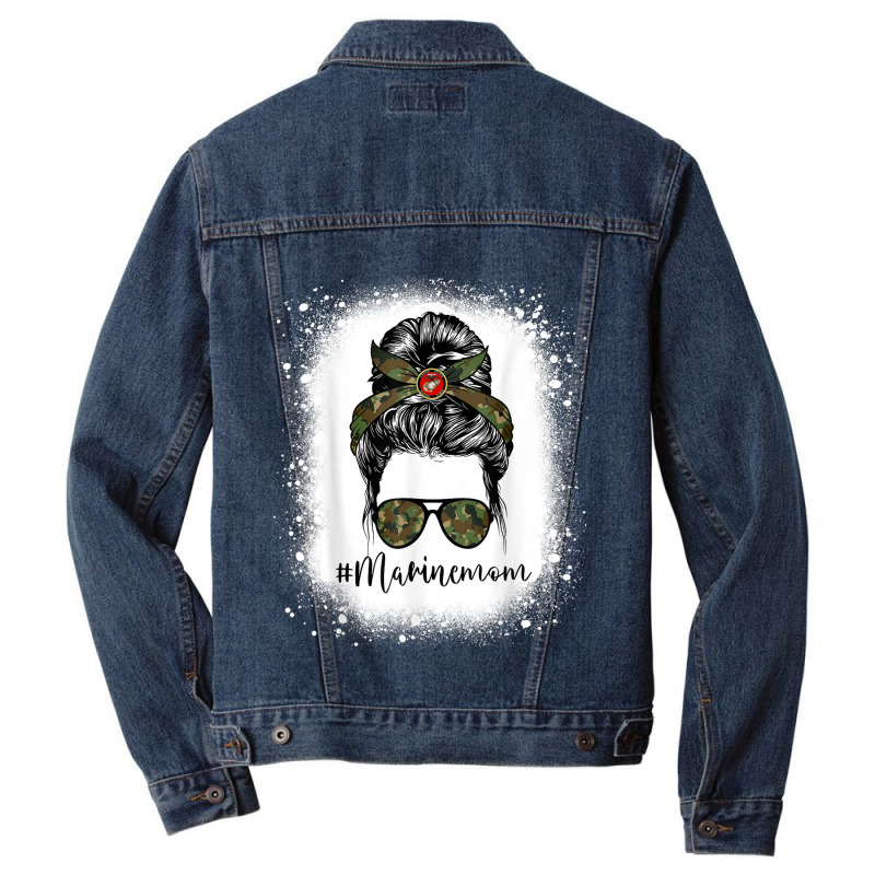 Bleached Marine Mom Life Messy Bun Funny Mothers Day Women Men Denim Jacket | Artistshot