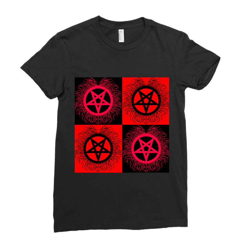 Black Metal Pentagrams--black _amp_ Red Ladies Fitted T-Shirt by TIMOTHYSHRINER | Artistshot