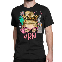 Rn Blonde Messy Bun Straight Hair Glasses Leopard Syringe T Shirt Classic T-shirt | Artistshot