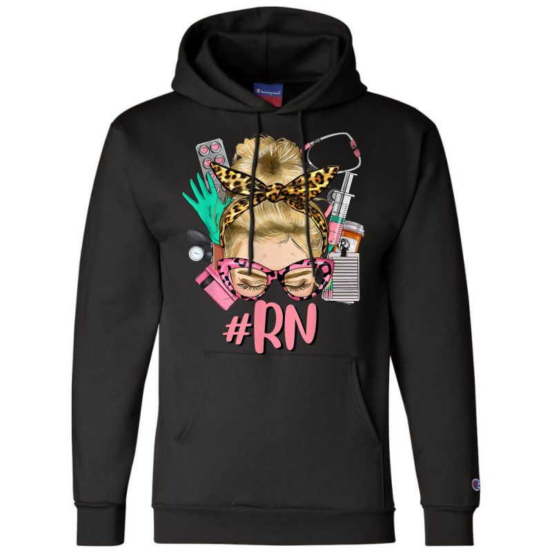 Rn Blonde Messy Bun Straight Hair Glasses Leopard Syringe T Shirt Champion Hoodie | Artistshot