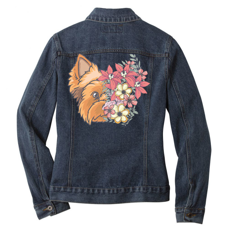 Yorkie T  Shirt Yorkshire Terrier With Flowers T  Shirt Ladies Denim Jacket by antwanbartell660 | Artistshot