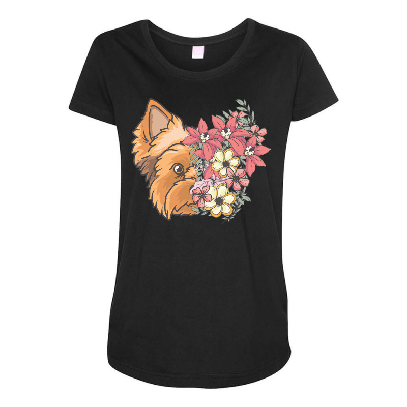 Yorkie T  Shirt Yorkshire Terrier With Flowers T  Shirt Maternity Scoop Neck T-shirt by antwanbartell660 | Artistshot