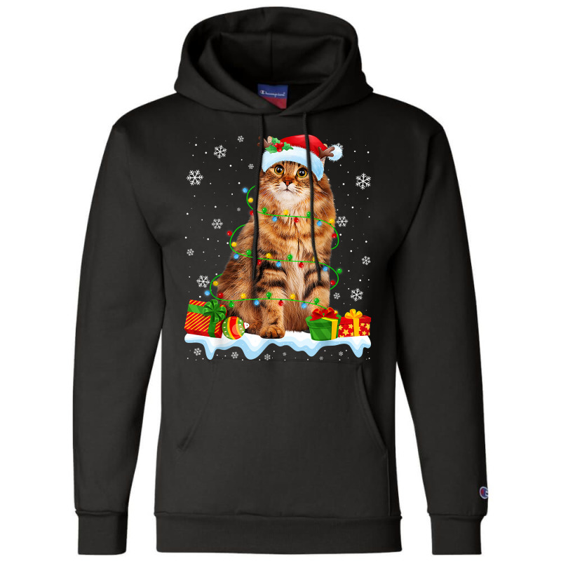 Siberian Cat Christmas Lights Funny Cat Lover Xmas T Shirt Champion Hoodie by mosesswabyhi | Artistshot