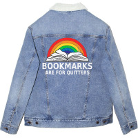 Bookmarks Quitters Book Reading Lovers Vintage Retro Rainbow Unisex Sherpa-lined Denim Jacket | Artistshot