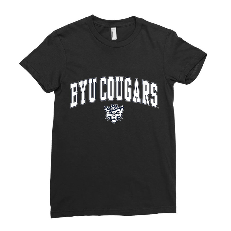 Byu Cougars Arch Over Black Officially Licensed Ladies Fitted T-Shirt by TimothyMichaelHackett | Artistshot