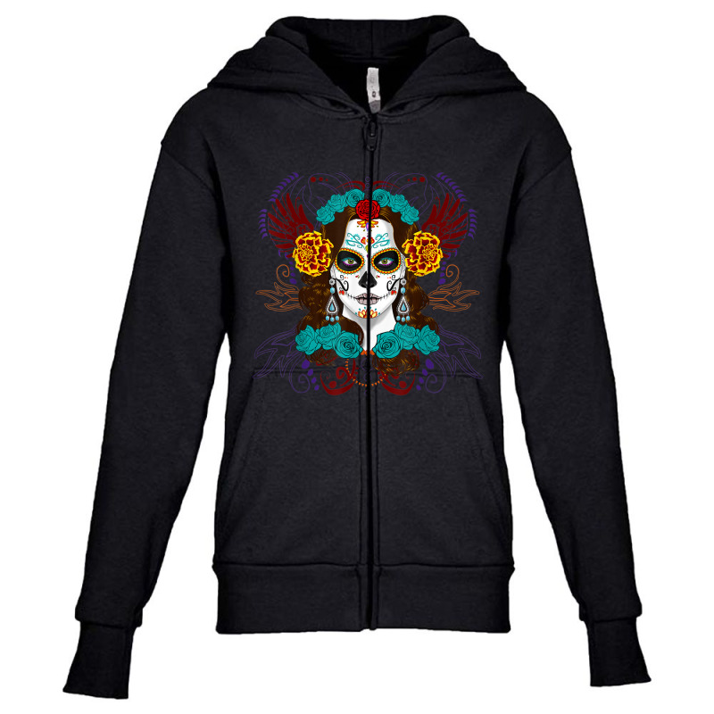 Dia De Los Muertos Marigold Catrina Day Of The Dead Youth Zipper Hoodie by BenSamirDarwish | Artistshot