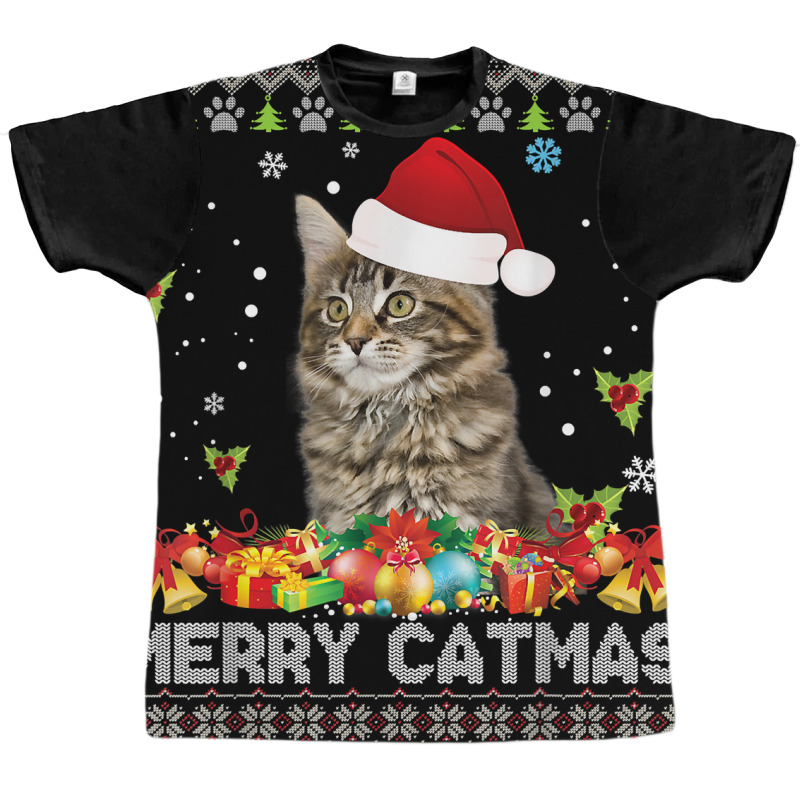 Merry Catmas Maine Coon Cat Ugly Sweater Christmas Santa T Shirt Graphic T-shirt by dennh | Artistshot