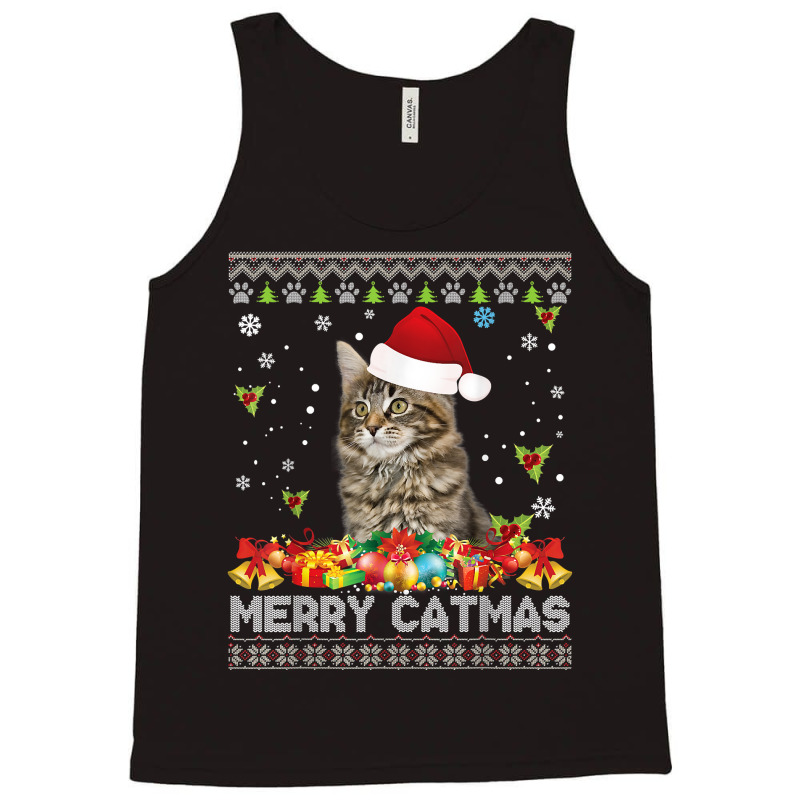 Merry Catmas Maine Coon Cat Ugly Sweater Christmas Santa T Shirt Tank Top by dennh | Artistshot