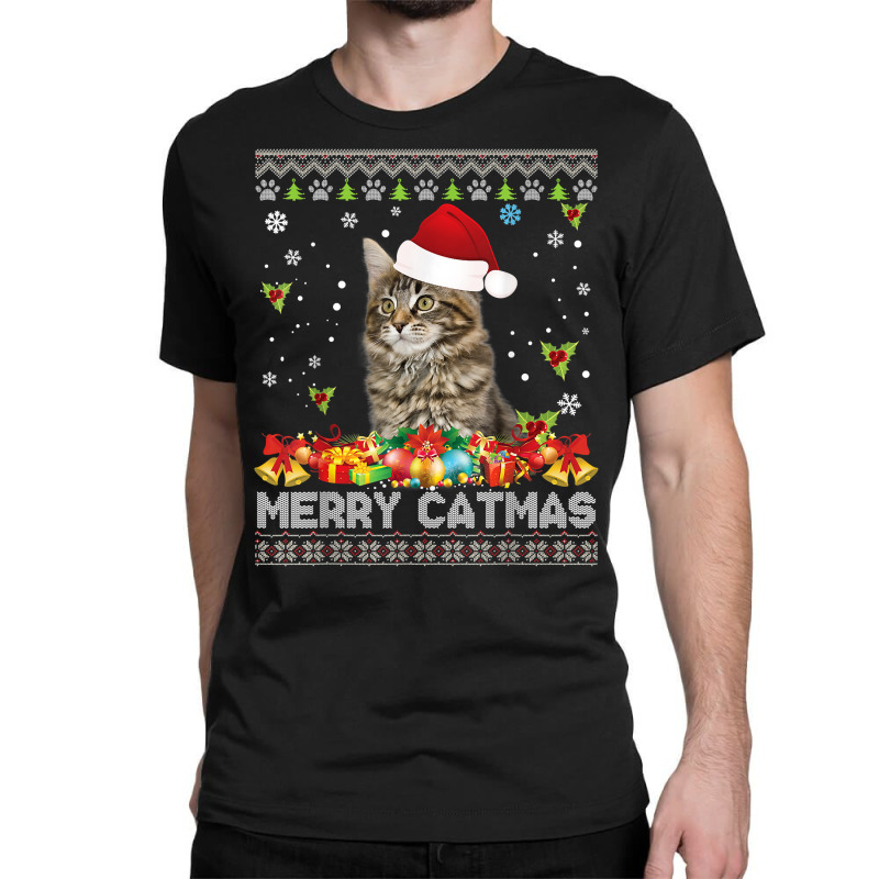 Merry Catmas Maine Coon Cat Ugly Sweater Christmas Santa T Shirt Classic T-shirt by dennh | Artistshot