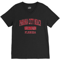 Mens Panama City Beach Florida Fl Vintage Sports Design Red Desig Prem V-neck Tee | Artistshot