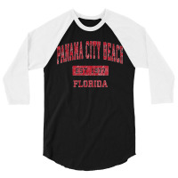 Mens Panama City Beach Florida Fl Vintage Sports Design Red Desig Prem 3/4 Sleeve Shirt | Artistshot