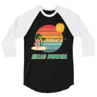 Hello Summer Vacation Palm Tree Sun Birds And Sea 3/4 Sleeve Shirt | Artistshot