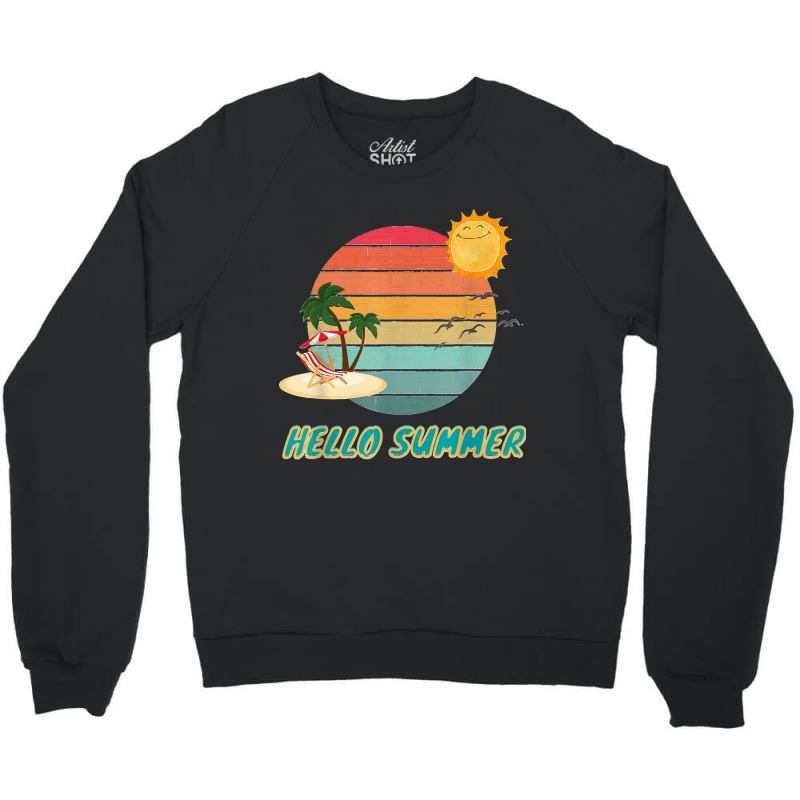 Hello Summer Vacation Palm Tree Sun Birds And Sea Crewneck Sweatshirt by ISAIASSANTIAGO | Artistshot