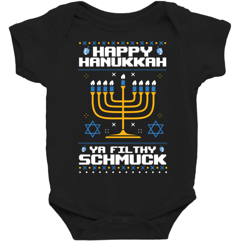 Happy Hanukkah Ya Filthy Schmuck Funny Jewish Ugly Sweater Baby Bodysuit | Artistshot