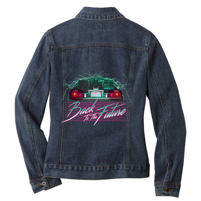 Back To The Future Delorean 80's Style Neon Ladies Denim Jacket by bummercaught | Artistshot