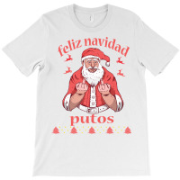 Santa Claus Middle Finger Feliz Navidad Putos Ugly Christmas Long Slee T-shirt | Artistshot