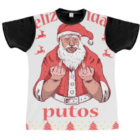 Santa Claus Middle Finger Feliz Navidad Putos Ugly Christmas Long Slee Graphic T-shirt | Artistshot