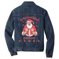 Santa Claus Middle Finger Feliz Navidad Putos Ugly Christmas Long Slee Men Denim Jacket | Artistshot