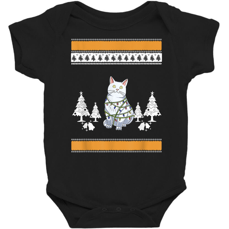 Cat With Christmas Lights Design For Cat Lover T Shirt Baby Bodysuit by luckenbg | Artistshot