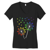 Dandelion Paw Pride Rainbow   Dog Mom Flower Gifts Women's V-neck T-shirt | Artistshot