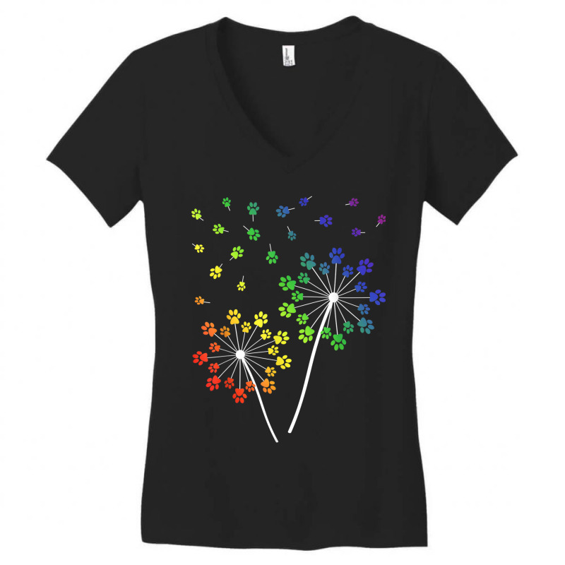 Dandelion Paw Pride Rainbow   Dog Mom Flower Gifts Women's V-Neck T-Shirt by ALVAILLONJ | Artistshot