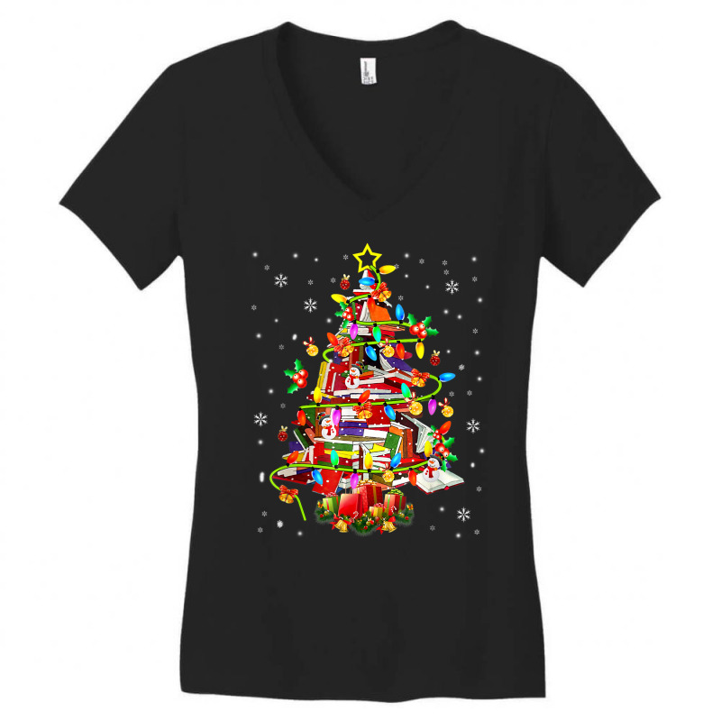 Christmas Library Tree Lights Funny Librarian Book Lover T Shirt Women's V-Neck T-Shirt by castuvtruc | Artistshot