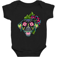 Labrador Retriever In Black - Day Of The Dead Sugar Skull Dog Baby Bodysuit | Artistshot